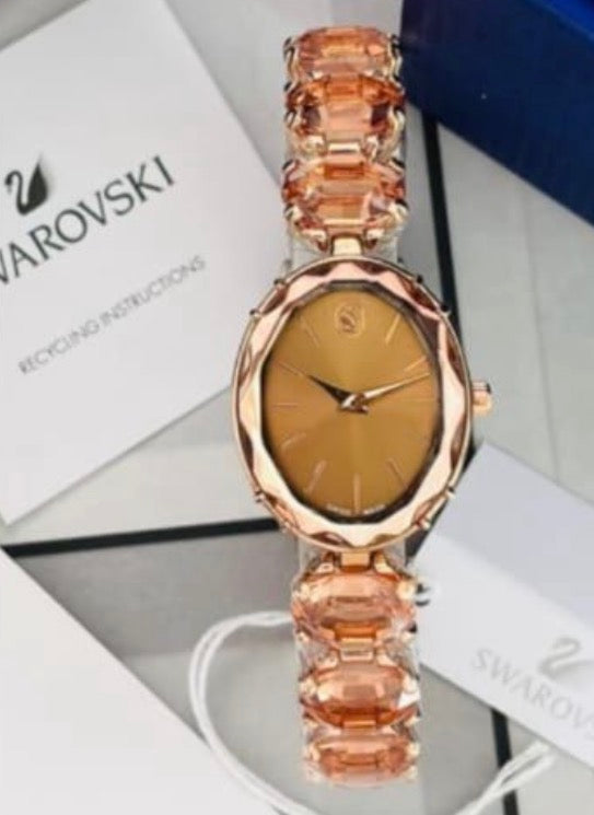 Aws Swa Copper Peach Stud Chain Brown Dial Working Premium Quality Ladies Watch 989860