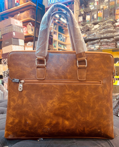 NOM MON Tan Colour With Multiple Zipper Laptop Bag 10381