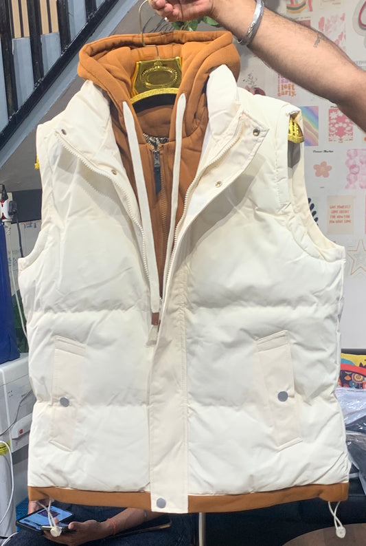 HOUTAOCHUANQI Cream Tan Colour Half Puffer Jacket 28399