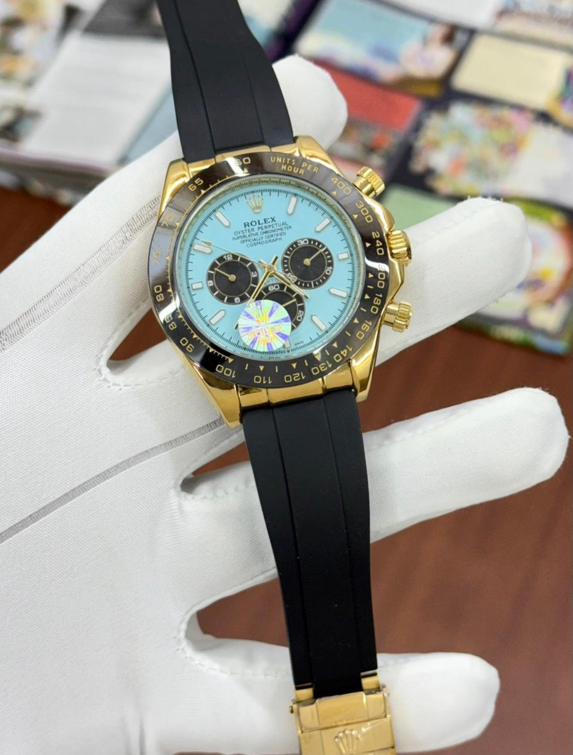 LOR Black Silicon Strap Golden Black Ring Sky Blue Dial Automatic Men Watch 990325