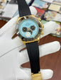 LOR Black Silicon Strap Golden Black Ring Sky Blue Dial Automatic Men Watch 990325