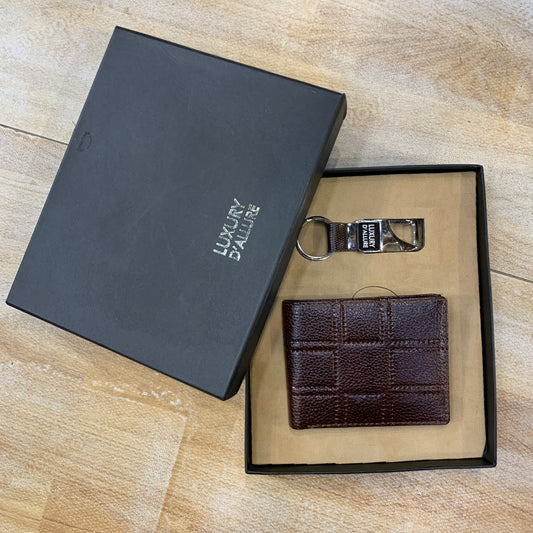 LDA Genuine Leather Men’s Wallet & Key Chain Gift Combo Set CMB-02
