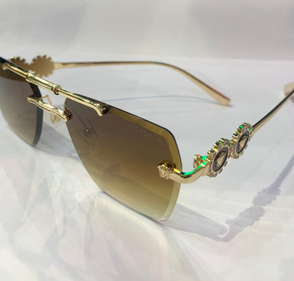 REV Frameless Golden Stick Brown Shade Premium Quality Sunglasses 3095 60 15-141