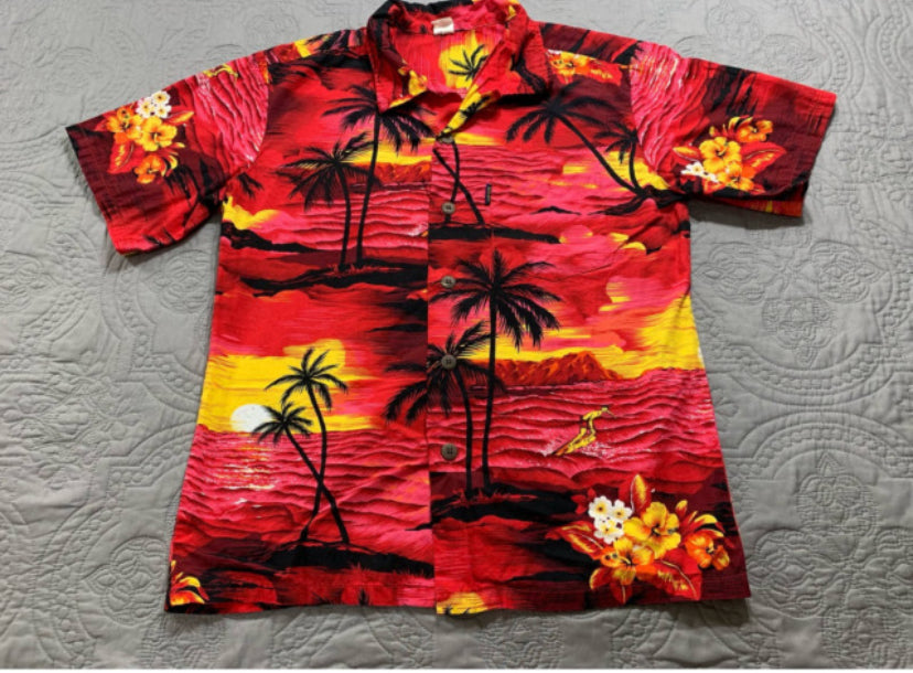 Red Colour Tree Beach Printed Premium Quality Half Sleeve Shirt 2810