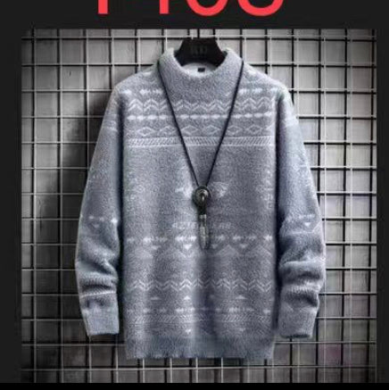 Grey Colour With White Teddy Print Turtleneck Sweater Unisex Sweater 19344