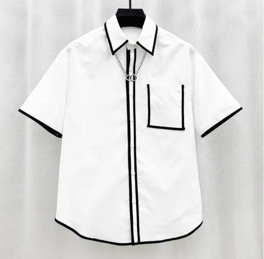 White colour With Black Line Premium Quality Oversized Half Sleeve 63662