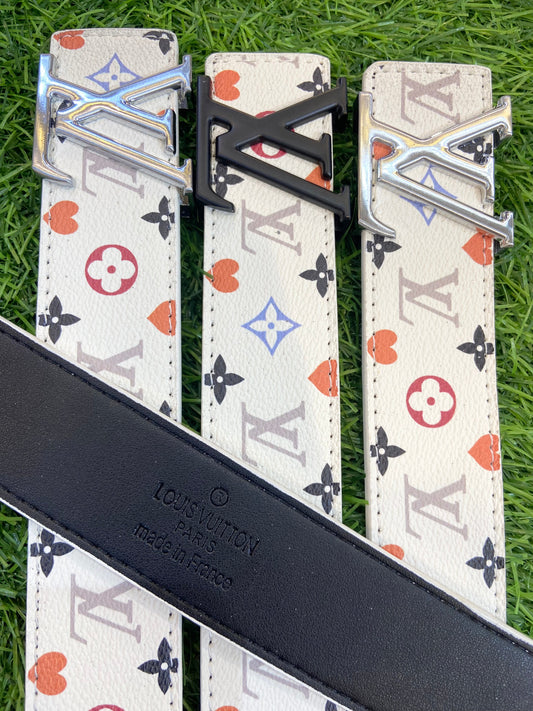 Vl UOL White Colour Multi Print Premium Quality Metal Buckle Men’s Belt 125511