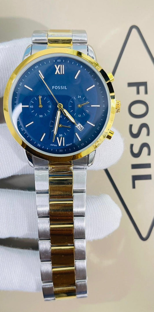 Sof Silver Golden Chain Blue Golden Dial Chronograph Working Men Watch 990031