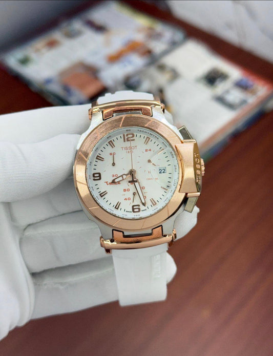 Sit White Silicone Strap Copper White Dail Chrono Watch for Men 989871