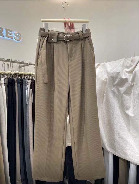 Korean Trouser With Belt Beige Colour Imported Fabric Straight fit T802