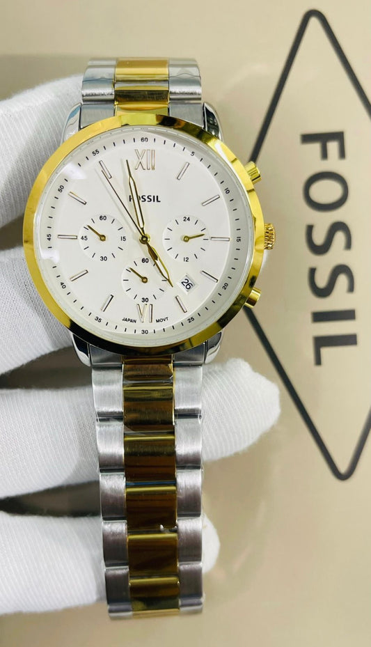 Sof Silver Golden Chain White Golden Dial Chronograph Working Men Watch 990029