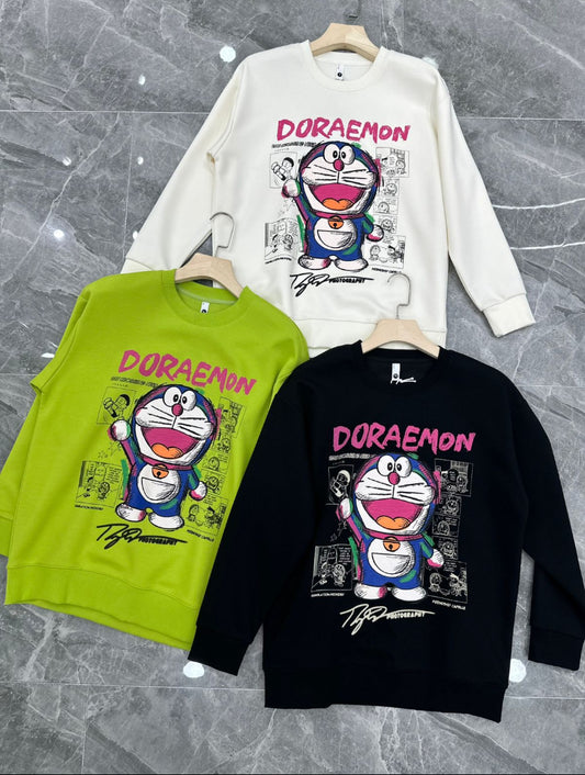 Korean sweatshirt White Colour doraemon print pink 609