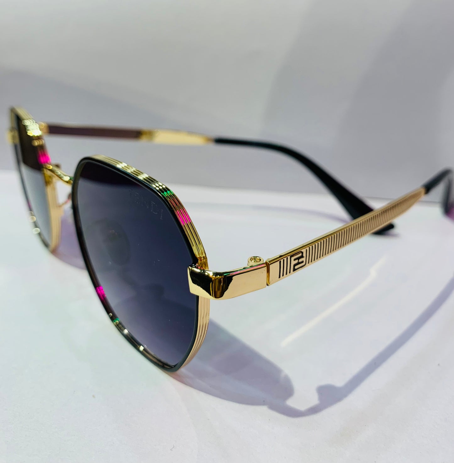 NEF Golden Frame Black Shade Unisex Premium Quality Sunglass 2385 53 19-142