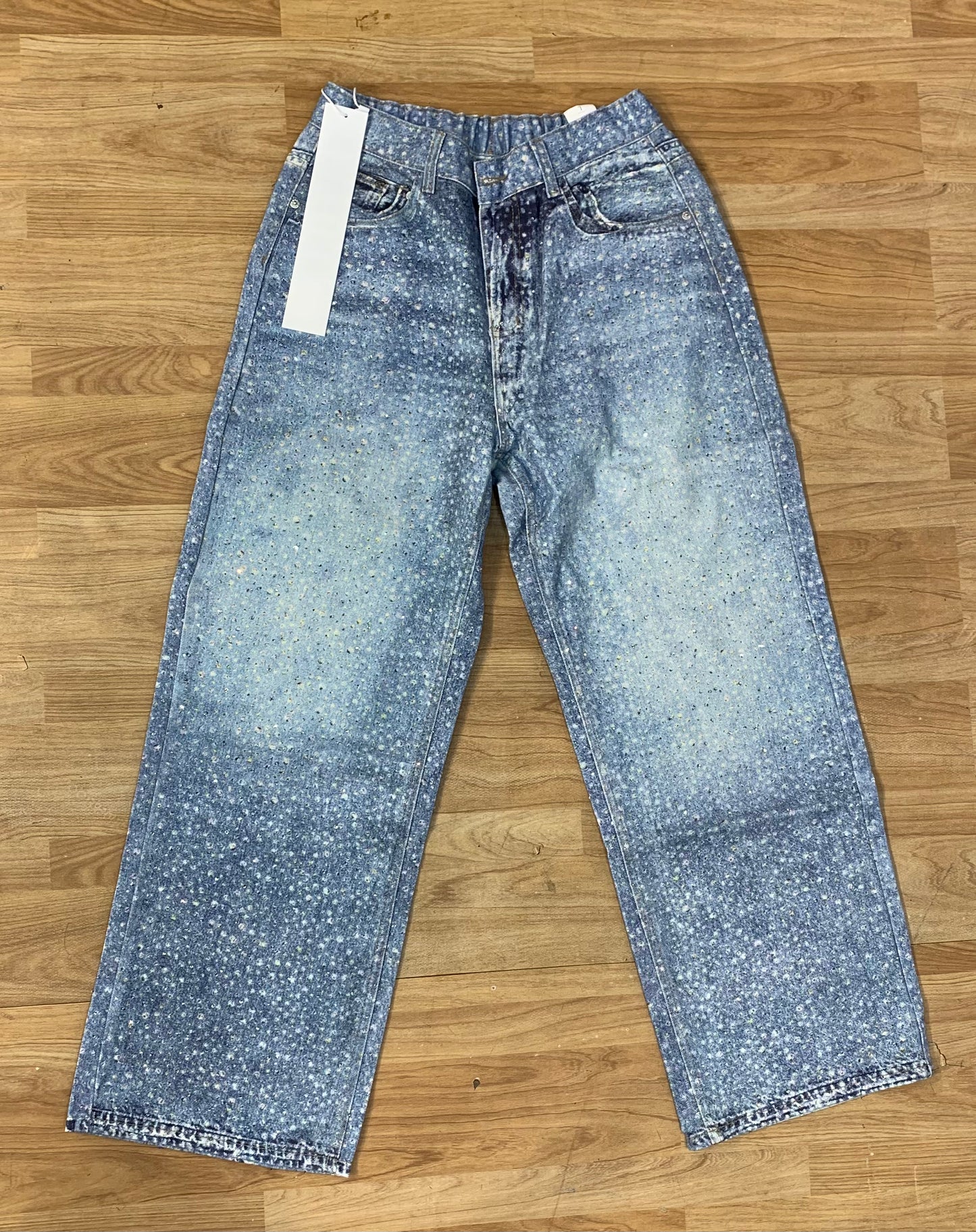 SOUXING Blue Colour with Stone Printed  Work Premium Quality Regular Fit Korean Denim Jeans S2150