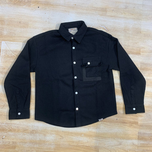 ACCESS Black Colour Corduroy Front Pocket Imported Shacket SIWN-19