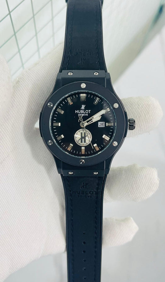 Buh Black Silicon Strap Black Silver Ring Chrono Working 990403