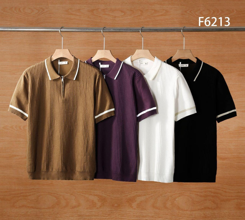 Classic Urban style Black Colour With knitted Designs Premium Quality Collar Tshirt F6213