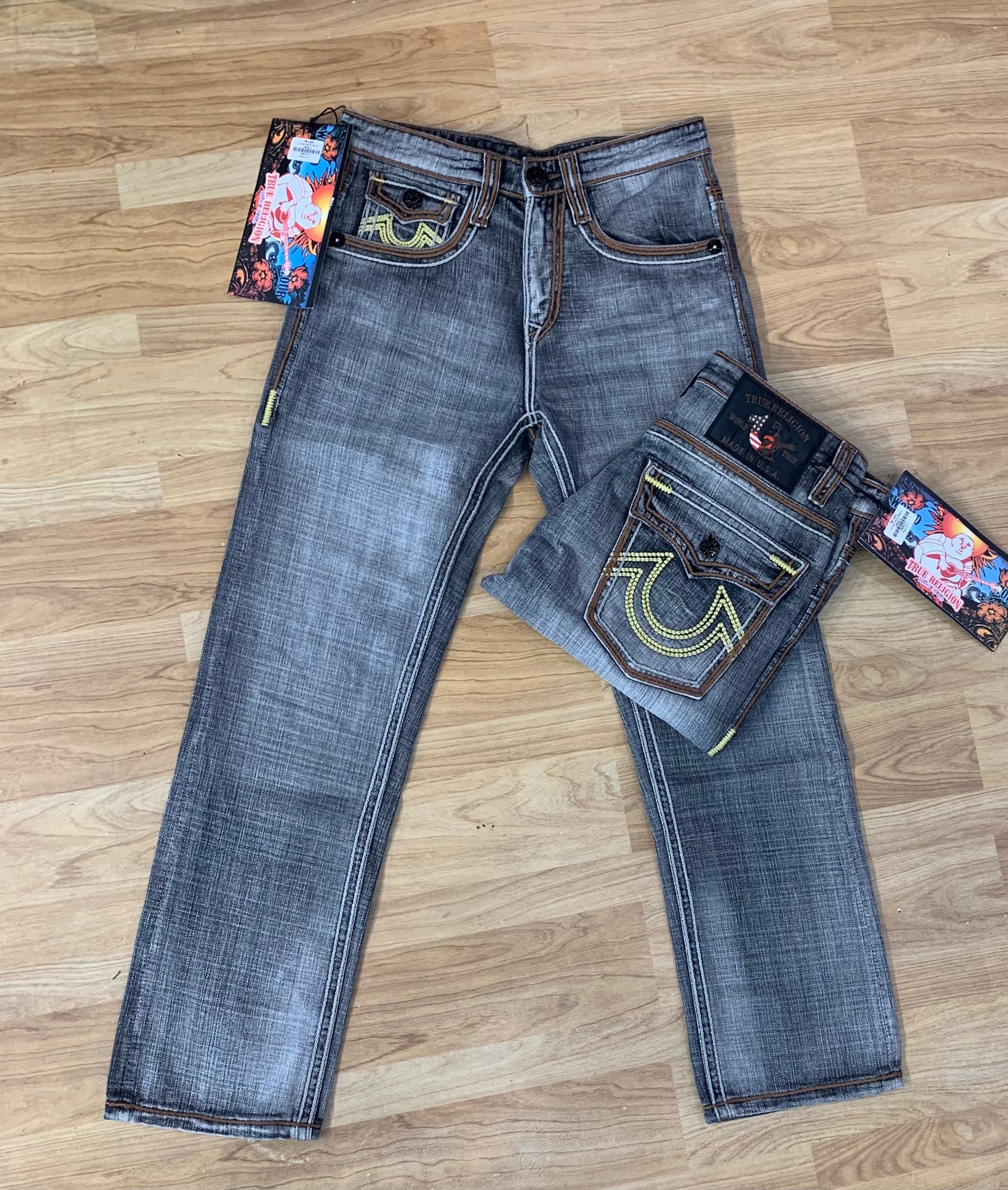 URT RT Grey Colour With Thread Design Front and Back Premium Quality Straight Fit Jeans 13130