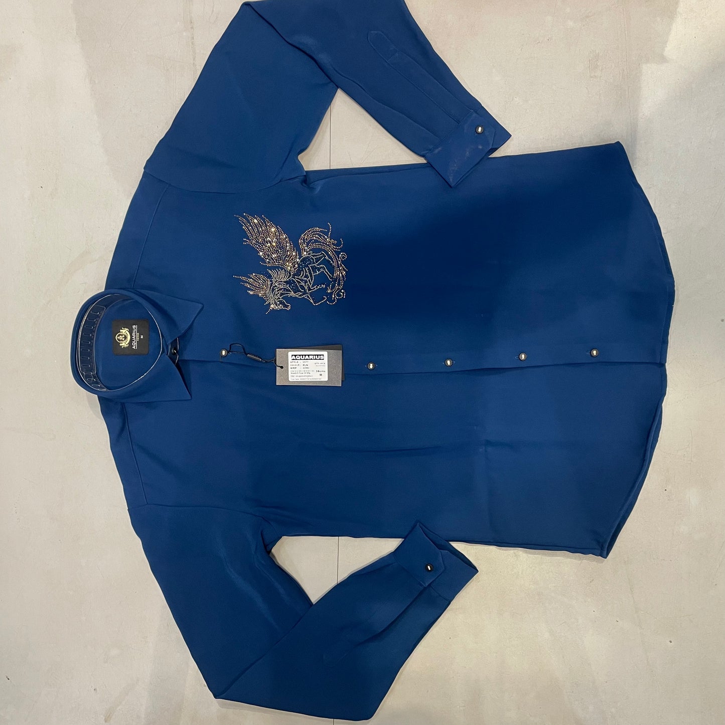 AQUARIUS Teal Blue Colour Unicorn Gold Blue Stud Design Premium Quality Full sleeve Shirt 2577