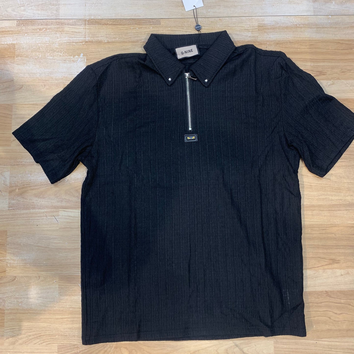Q-Nine NEF FEN Black Colour Knit Fabric Half Zip Premium Quality Collar T Shirt 6061