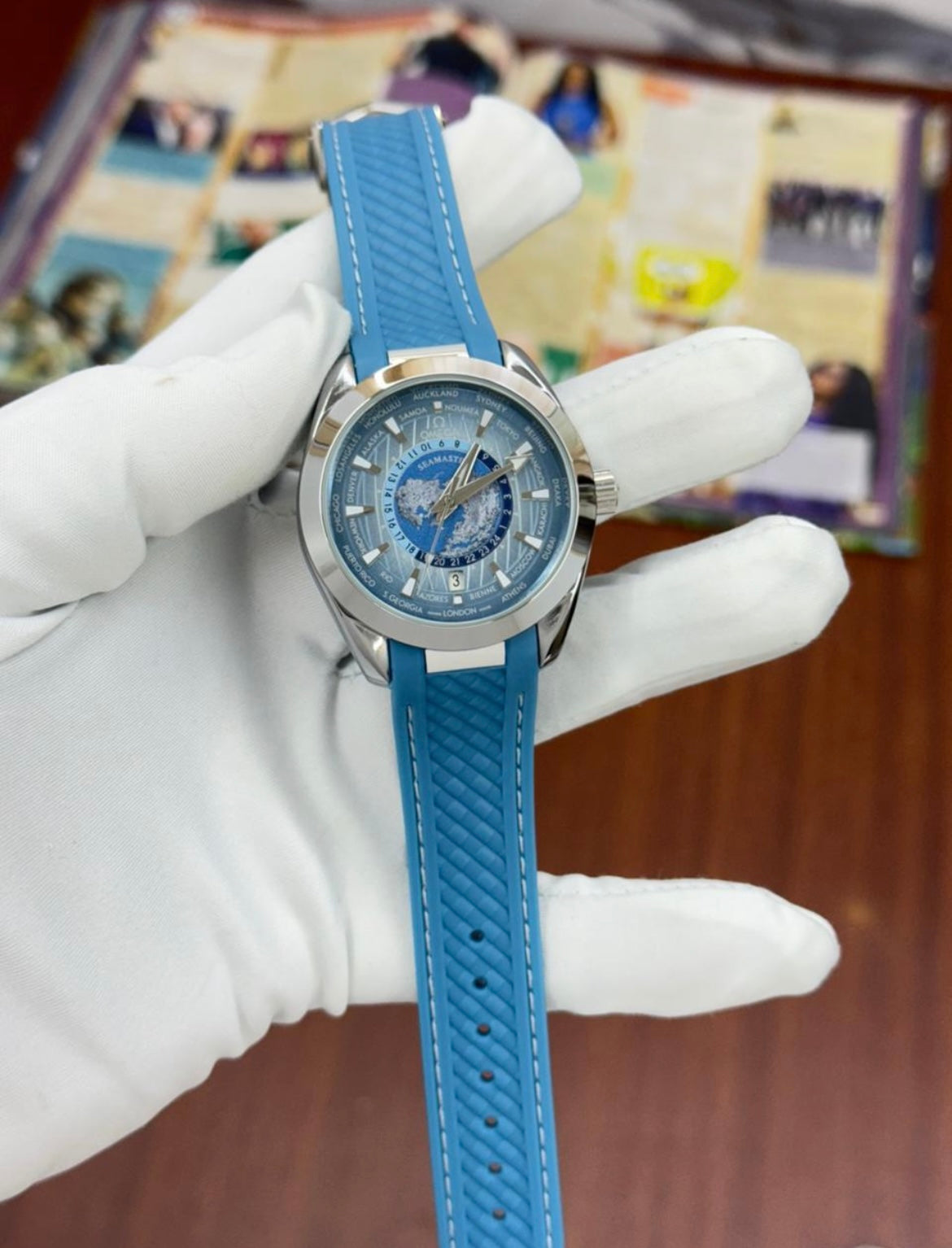 Emo Sky Blue Strap Silver Ring Sky Blue Dial Automatic Men Watch 990331