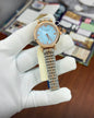 Mra Silver Copper Chain Copper Stud Light Blue Dial Ladies Watch 990204