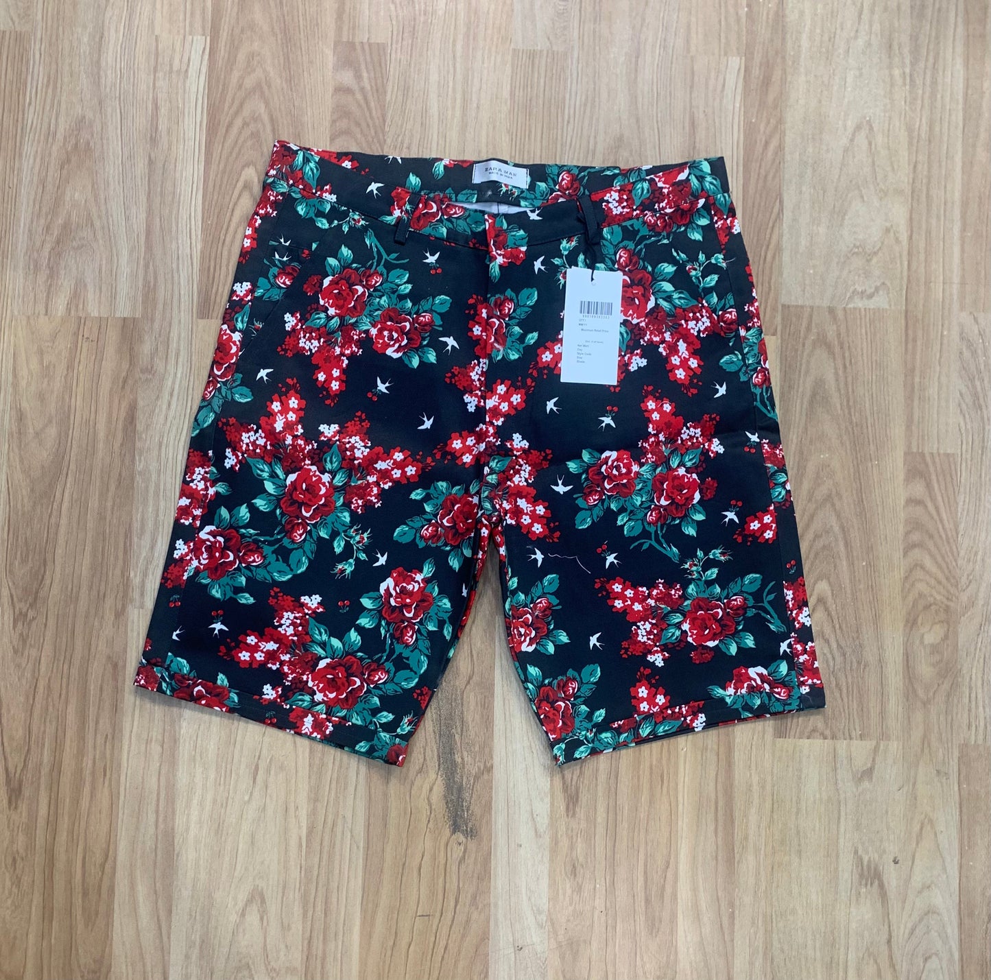 ZR RAZ Black Colour with Red Flowers Print Premium Quality Cotton Shorts 99930