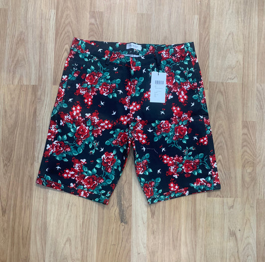 ZR RAZ Black Colour with Red Flowers Print Premium Quality Cotton Shorts 99930