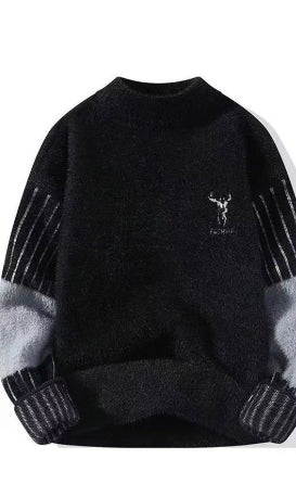 Kuangpaisi Black Colour With White Deer Print Turtleneck Sweater Unisex Sweater 19347