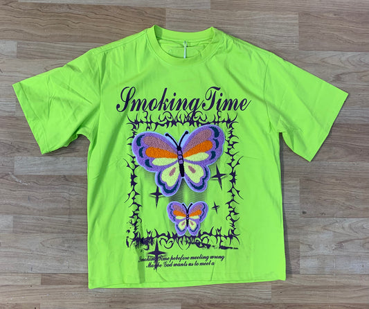 Smoking Time Neon Colour With Butterfly Print Premium Quality Tshirt 2633