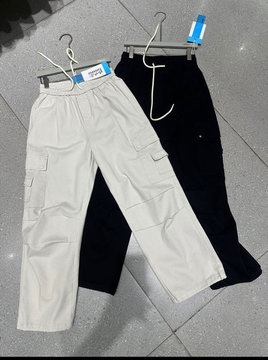 Korean style Cream White Colour With 6 Pocket Cargo Pants Straight 5521