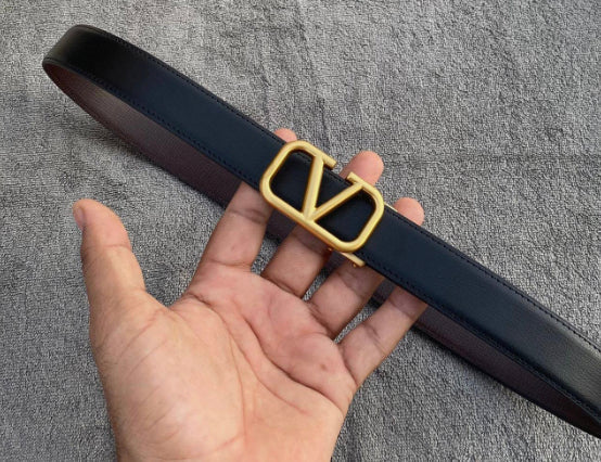 LAV Black Golden Buckle Black Leather Ladies Belt 87455