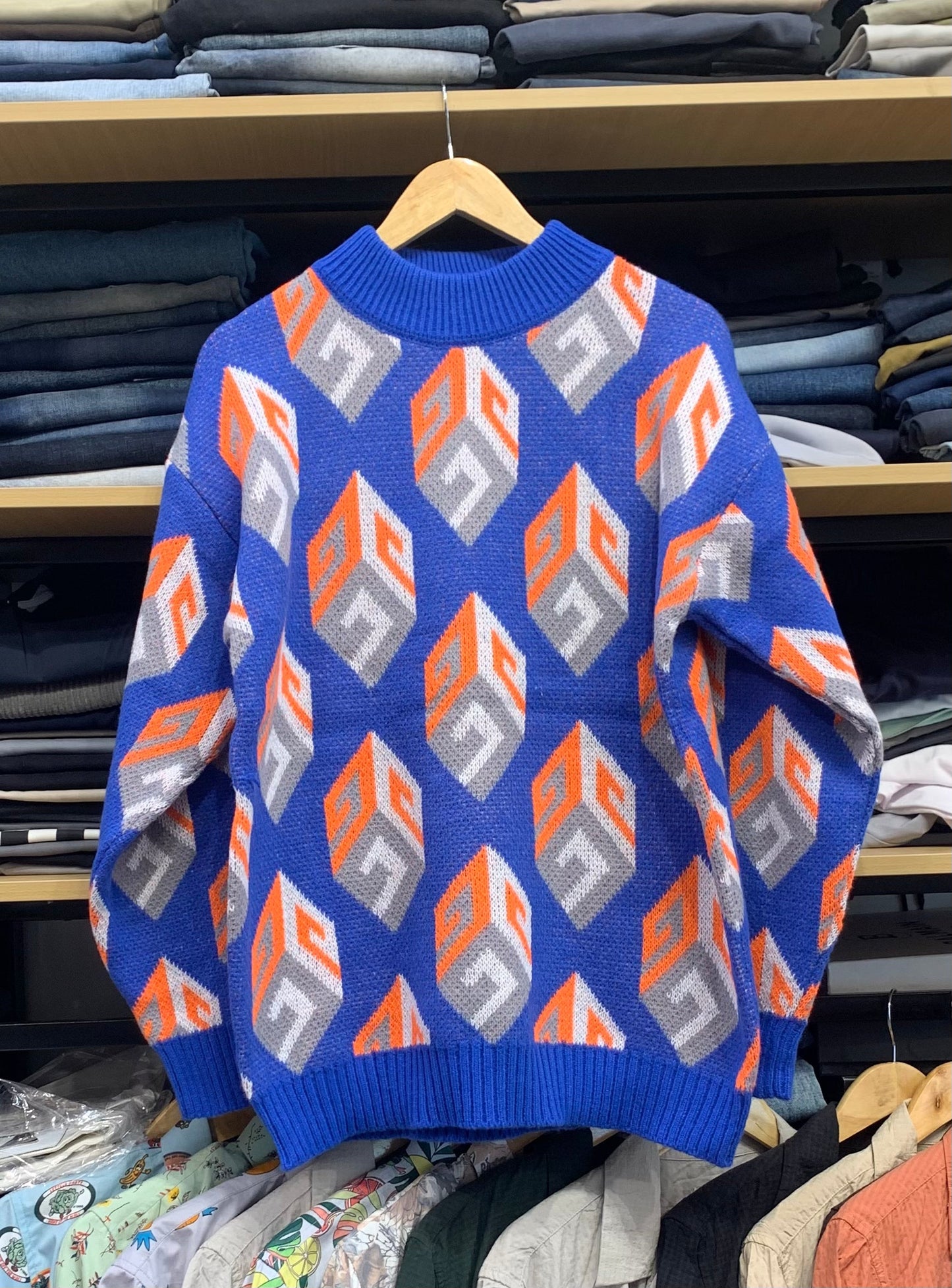 Blue Orange Colour Kintted Premium Quality Printed Sweater 67904