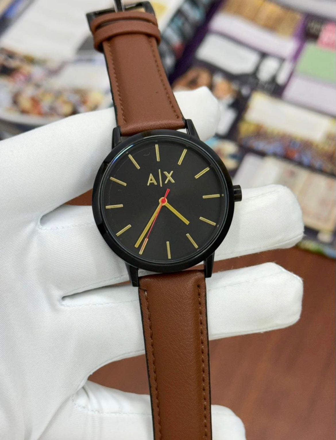 Mra Aix Brown Strap Black Ring Black Golden Dial Men’s Watch 990320