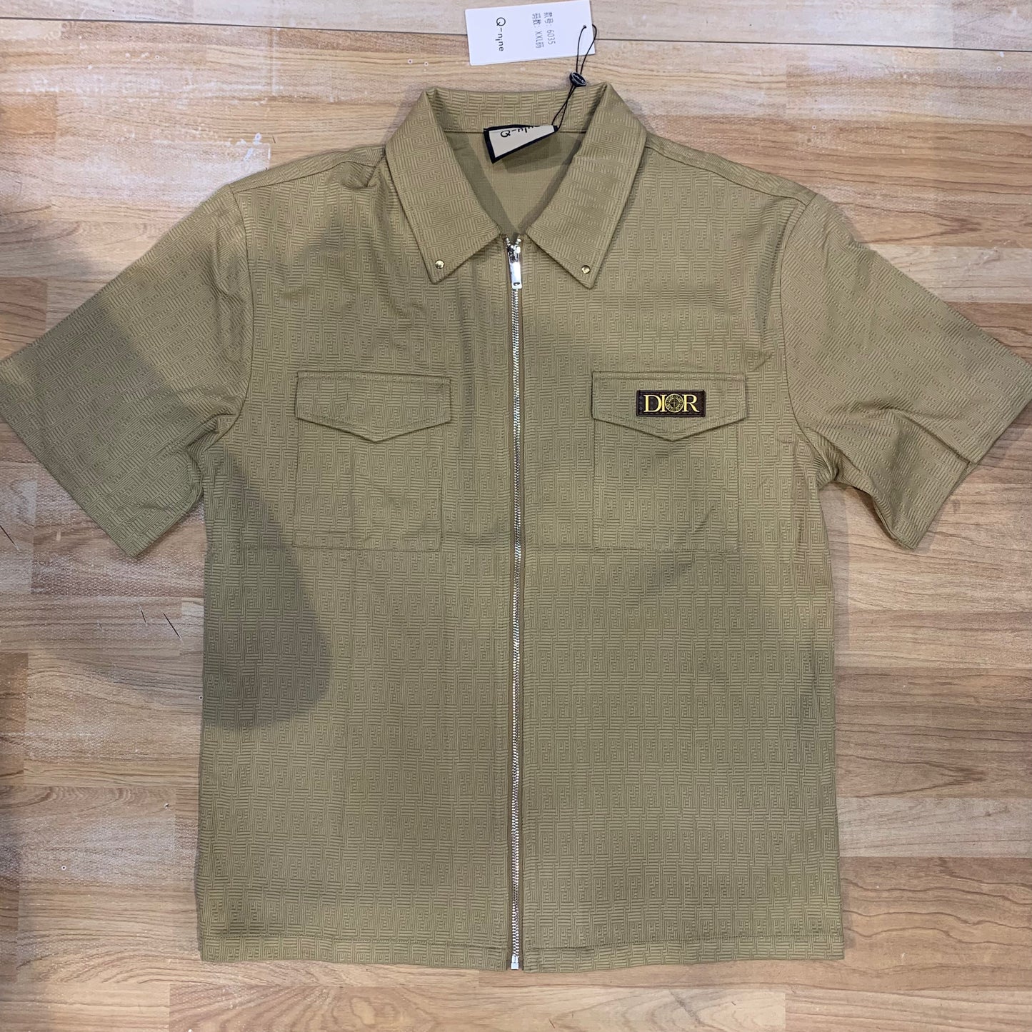 Q-Nine OID DIO Beige Colour Double Pocket Imported Fabric Premium Quality Half Sleeve Zip Shirt 6035