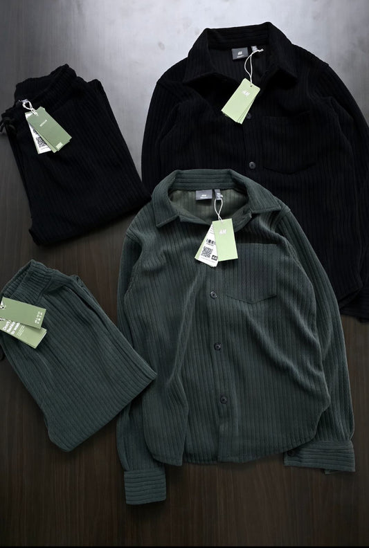 M&H coat set Shirt Full sleeve & Lower Black 8087