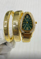 LVB Golden Snake Chain Ladies Stud Green Dial Watch 990218