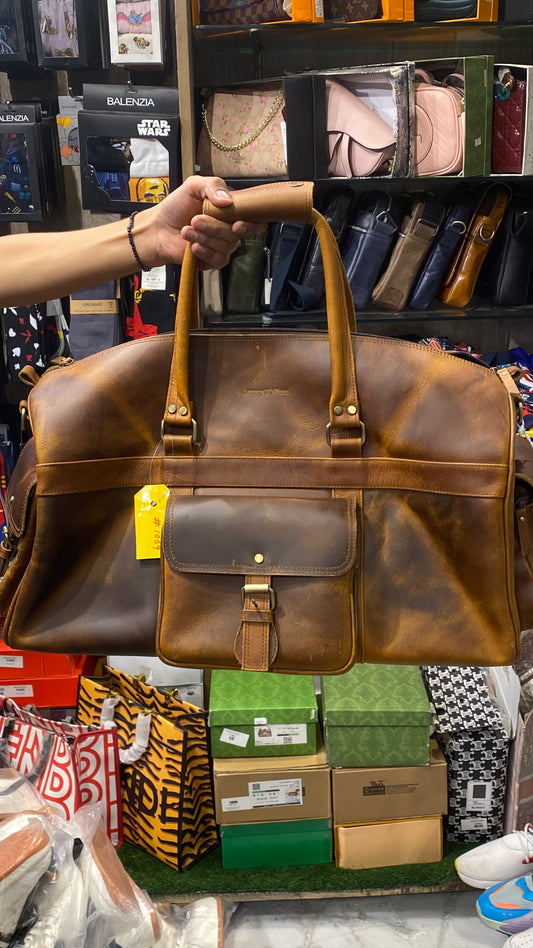 Tan LDA Genuine Leather Big Size Travelling Duffle Bag 988096