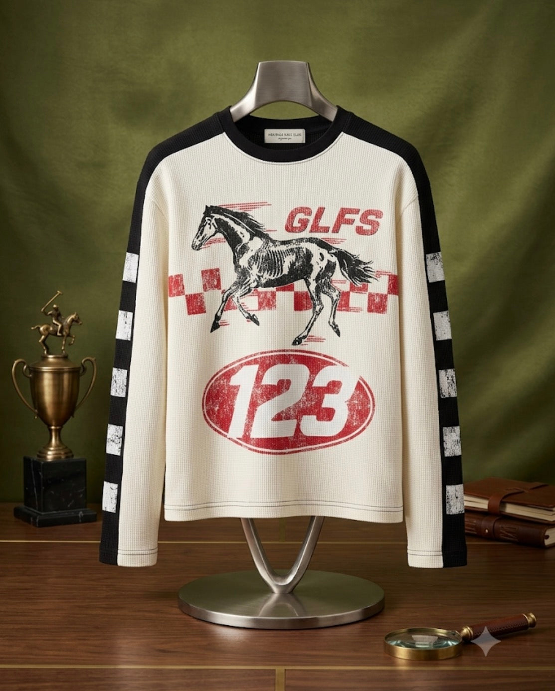 GLFS Cream Black Colour GLFS Hours Print Imported Waffle Unisex TShirt W378
