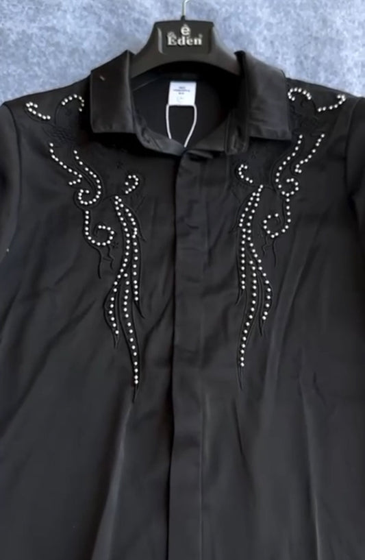 HOT TROUSERS Black Colour With Stone Studded Premium Quality Full Sleeve Party Wear Shirt 7063