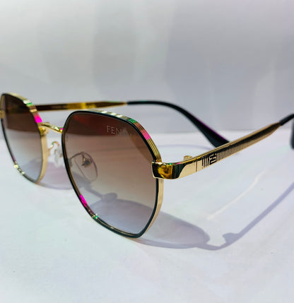 NEF Golden Frame Brown Shade Unisex Premium Quality Sunglass 2385 53 19-142