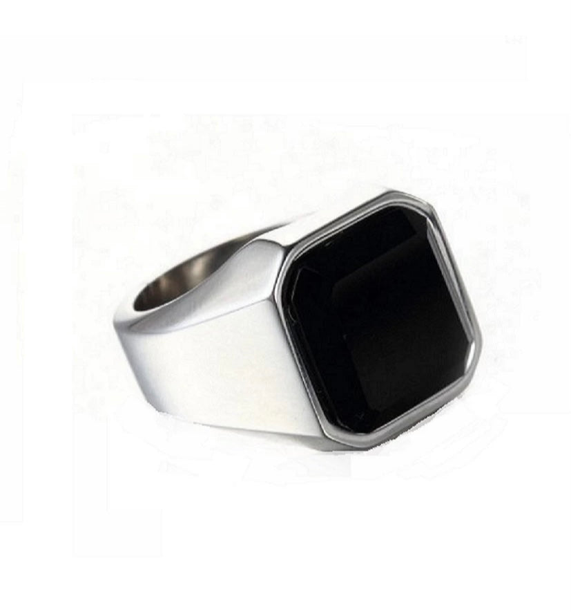 Silver Color Black Stone Stainless Steel Premium Quality Men’s Ring 5034
