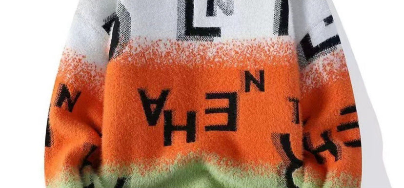 White Orange Teal  Colour With Text Print Turtleneck Sweater Unisex Sweater 19355