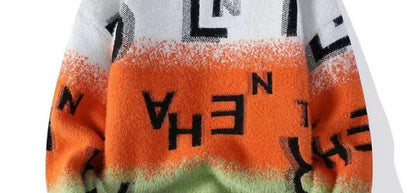 White Orange Teal  Colour With Text Print Turtleneck Sweater Unisex Sweater 19355