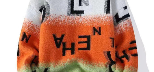 White Orange Teal  Colour With Text Print Turtleneck Sweater Unisex Sweater 19355