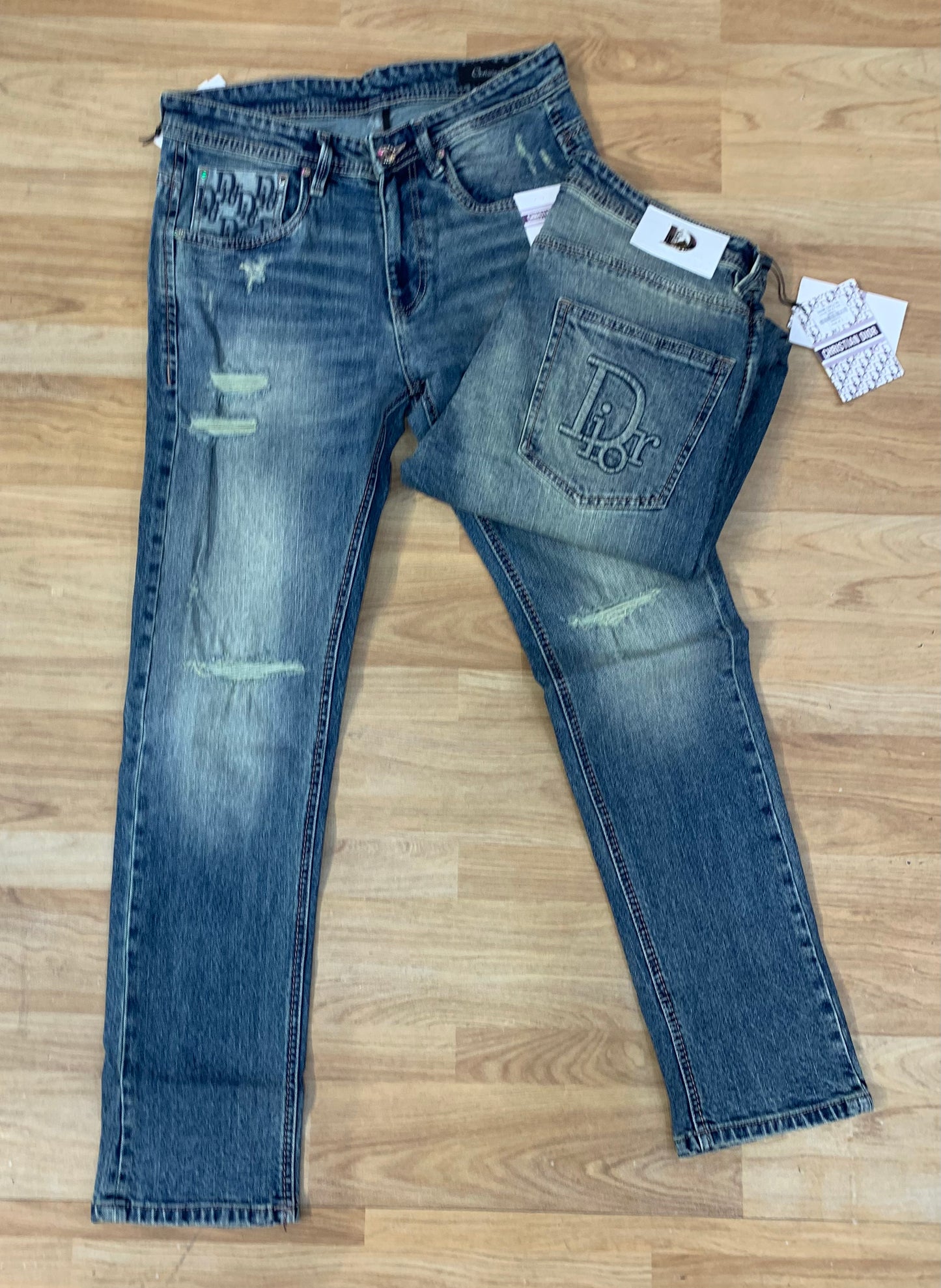 OID Blue Green Wash With Back Pocket OID Design Rough Premium Quality Regular Fit Jeans 13167