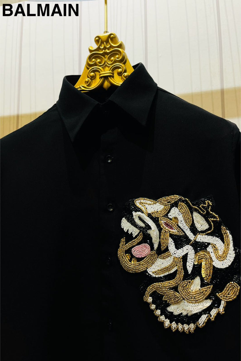 LAB shirt Black Colour Golden White Pink stone work 80849