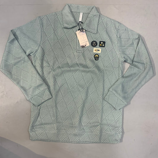 SELECTION Sea Green Colour Crochet Style Full Sleeve Collar T Shirt 654985