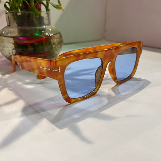 Mot Orange Leopard Frame Blue Shade Heavy Quality Sunglass E50835520142