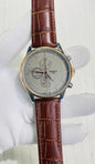 Sit Brown Strap Grey Dial Copper Ring Chronograph Working Men Watch 989978
